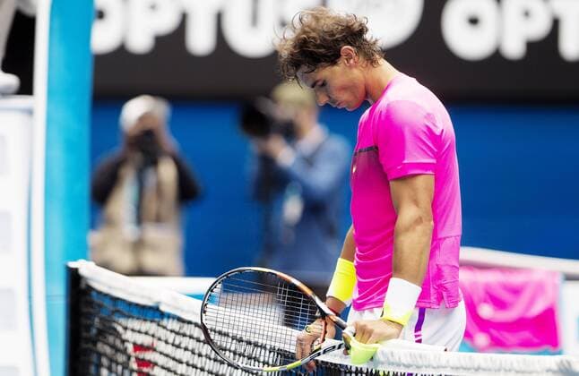 TENNIS - ATP Tennis Herren Australian Open 2015 MELBOURNE,AUSTRALIA,27.JAN.15 - TENNIS - ATP World Tour, Grand Slam, Australian Open. Image shows the disappointment of Rafael Nadal (ESP).