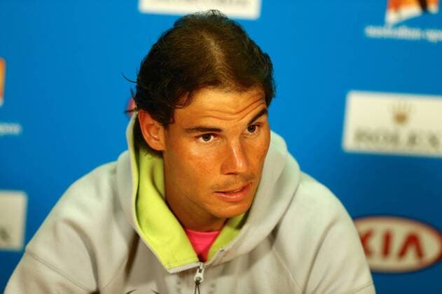Rafael Nadal of Spain attends a press conference PK Pressekonferenz after losing in the men s singles quarterfinal match of the 2015 Australian Open tennis tournament in Melbourne, Victoria, Australia, 27 January 2015.  20150127_08359