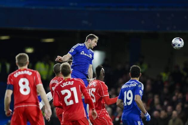 Aktuell FuÃŸball, England, League Cup, Halbfinale, FC Chelsea - FC Liverpool 27.01.2015. London, England. Capital One Cup Semi-Final 2nd leg. Chelsea versus Liverpool. Chelsea s Branislav Ivanovic rises high to head home the opening goal in extra time xCraigxMercerx  ActionPlus11593041