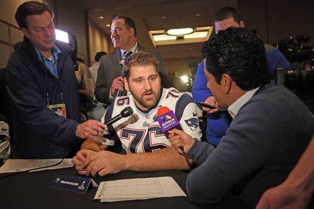 Aktuell American Football, NFL, Super Bowl XLIX, Media Day OT Sebastian Vollmer (Patriots) - Super Bowl XLIX New England Patriots Team-PK, Sheraton Arizona Grand Hotel