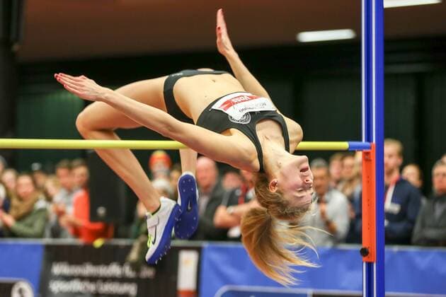 Laura Voss (LT DSHS Koeln); Koelner Hochsprungmeeting mit Musik am 28.01.2015 im Leichtathletik-Zentrum der Sporthochschule Koeln (Deutschland). Koelner Hochsprungmeeting mit Musik; Koeln, 28.01.2015 xakx