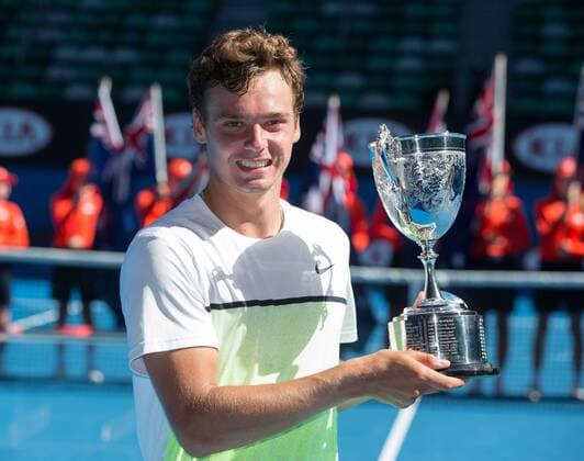 Roman Safiullin (RUS) Tennis - Australian Open 2015 - Grand Slam ATP Tennis Herren WTA Tennis Damen - Melbourne Olympic Park - Melbourne - Victoria - Australia - 31 January 2015.