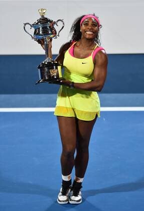 Jan. 31, 2015 - Melbourne, VICTORIA, AUSTRALIA - United States Serena Williams holds the winners trophy after her women s final match on day 13 of the Australian Open tennis on Rod Laver Arena in Melbourne, Australia Tennis 2015 - Australian Open - - ZUMAk106