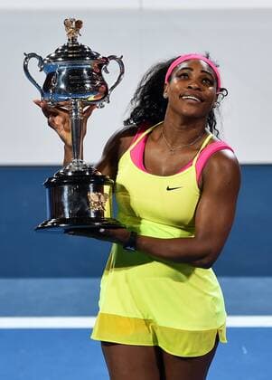Jan. 31, 2015 - Melbourne, VICTORIA, AUSTRALIA - United States Serena Williams holds the winners trophy after her women s final match on day 13 of the Australian Open tennis on Rod Laver Arena in Melbourne, Australia Tennis 2015 - Australian Open - - ZUMAk106