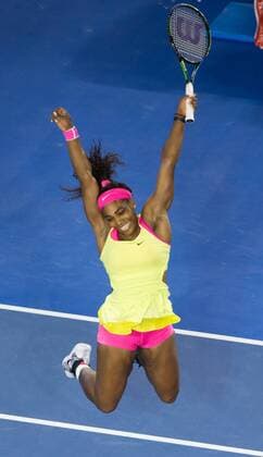 (150131) -- MELBOURNE, Jan. 31, 2015 -- Serena Williams of the United States celebrates after winning her women s singles final match at the Australian Open tennis championship in Melbourne, Australia, Jan. 31, 2015. Williams won 2-0 to claim the title. ) (SP)AUSTRALIA-MELBOURNE-TENNIS-AUSTRALIAN OPEN-WOMEN S SINGLES FINAL BaixXue 