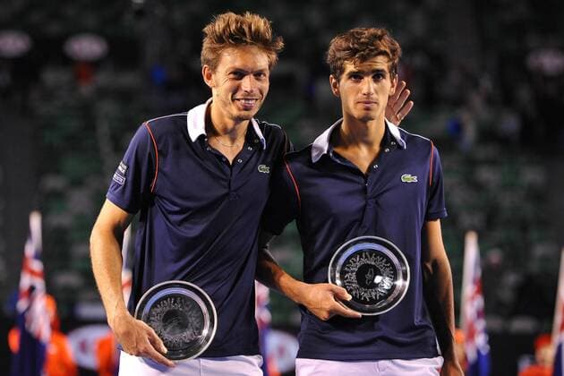 Nicolas Mahut (FRA) Pierre Hugues Herbert (FRA) TENNIS : Australian Open 2015, Melbourne - Finale Doppel Herren - 31 01 2015 TennisMagazine Panoramlc 