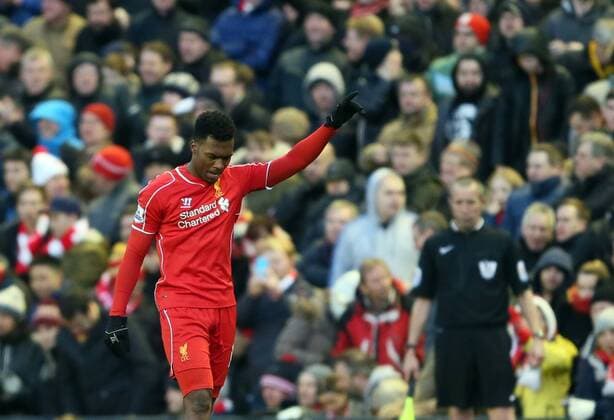 An emotional Daniel Sturridge of FC Liverpool salutes the crowd after scoring on his comeback from injury - Barclays Premier League - FC Liverpool vs West Ham United - Anfield Stadium - Liverpool - England - 31st January 2015 - EDITORIAL USE ONLY. No use with unauthorised audio, video, data, fixture lists, club league logos or live services. Online in-match use limited to 120 images, no video emulation. No use in betting, games or single club league player publications.