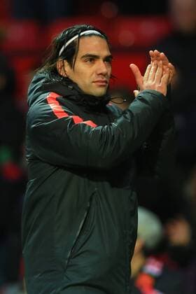 Radamel Falcao of Manchester United ManU applauds the fans - Manchester United vs. Leicester City - Barclay s Premier League - Old Trafford - Manchester - 31 01 2015 EDITORIAL USE ONLY. No use with unauthorised audio, video, data, fixture lists, club league logos or live services. Online in-match use limited to 120 images, no video emulation. No use in betting, games or single club league player publications.