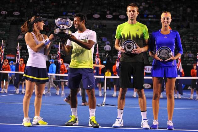Martina Hingis (SUI) Leander Paes (IND) Kristina Mladenovic (FRA) Daniel Nestor (CAN) TENNIS : Australian Open 01 02 2015 TennisMagazinex 