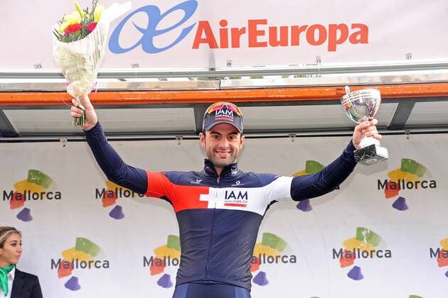 Podium - Matteo PELUCCHI ( ITA IAM Cycling ) - Siegerehrung - Zeremonie - ceremony - Jubel - Freude - Emotionen - Querformat - quer - horizontal - Event Veranstaltung: 24. Playa de Palma - Challenge Ciclista Mallorca - Trofeo Playa de Palma - Playa de Palma nach Palma 168.2 km - Location Ort: Mallorca - Spain - Spanien - Europe - Europa - Date Datum: 01.02.2015 STIEHL PHOTOGRAPHY