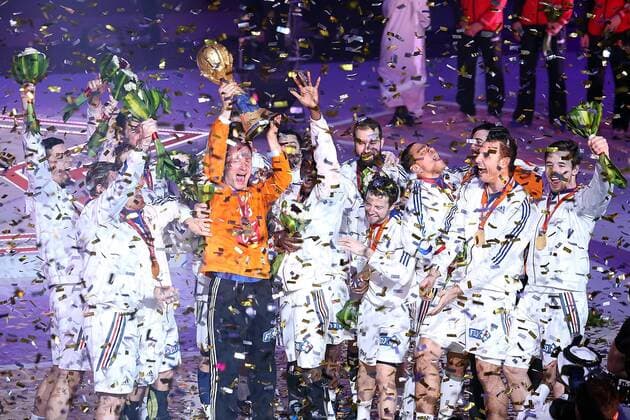 French for the fifth time won the title of world handball champions 01.02.2015., Lusail Multipurpose Hall, Lusail, Doha - 24th World Handball Championship. French for the fifth time won the title of world champion in handball. Thierry Omeyer with the trophy.  GoranxStanzl PIXSELL