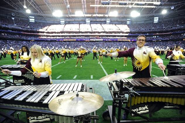 The University of Arizona Sun Devil Band performs during pregame activities of Super Bowl XLIX at University of Phoenix Stadium in Glendale, Arizona, February 1, 2015.  SBP20150201613 DAVIDxTULIS