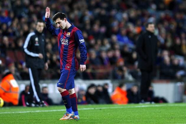 Lionel Messi, Luis Enrique (Barcelona), FEBRUARY 1 2015 - Football Soccer : Spanish Primera Division Liga BBVA match between FC Barcelona Barca 3-2 Villarreal CF at Camp Nou stadium in Barcelona, Spain. Noxthirdxpartyxsales  (oqma015413)