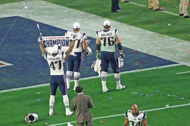 Sebastian Vollmer (Patriots) gewinnt zum ersten Mal den Super Bowl - Super Bowl XLIX, Seattle Seahawks vs. New England Patriots, University of Phoenix Stadium, Phoenix