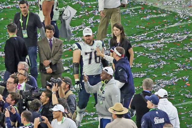 Sebastian Vollmer (Patriots) gewinnt zum ersten Mal den Super Bowl - Super Bowl XLIX, Seattle Seahawks vs. New England Patriots, University of Phoenix Stadium, Phoenix