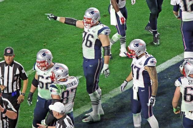 Sebastian Vollmer (76, Patriots) - Super Bowl XLIX, Seattle Seahawks vs. New England Patriots, University of Phoenix Stadium, Phoenix