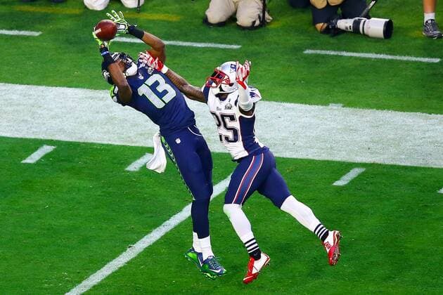01 FEB 2015: Seattle Seahawks wide receiver Chris Matthews (13) makes a catch during the second quarter of Super Bowl XLIX. The New England Patriots defeat the Seattle Seahawks 28-24 in Super Bowl XLIX at University of Phoenix Stadium in Glendale Arizona.New England Patriots Quarterback Tom Brady (12) was also named the game MVP. NFL American Football Herren USA FEB 01 Super Bowl XLIX - Patriots v Seahawks Icon020115090 EDITORIAL USE ONLY