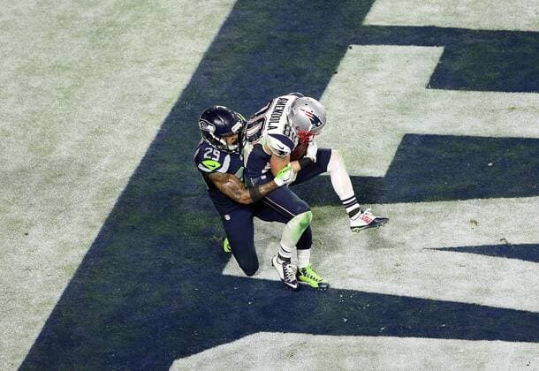 01 February 2015: New England Patriots wide receiver Danny Amendola 80 hauls in a touchdown over Seattle Seahawks free safety Earl Thomas 29 during the second half of Super Bowl XLIX between the Seattle Seahawks and the New England Patriots at University of Phoenix Stadium in Glendale, Az. The New England Patriots beat the Seattle Seahawks 28-24. NFL American Football Herren USA FEB 01 Super Bowl XLIX - Patriots v Seahawks Icon3171502012768 EDITORIAL USE ONLY