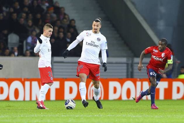 Zlatan Ibrahimovic (PSG) Marco Verratti (PSG) vs Antonio Rio Mavuba (Lille) FOOTBALL : Lille vs Paris Saint Germain - Coupe de la Ligue - 03 02 2015 - GwendolineLeGoff Panoramic 