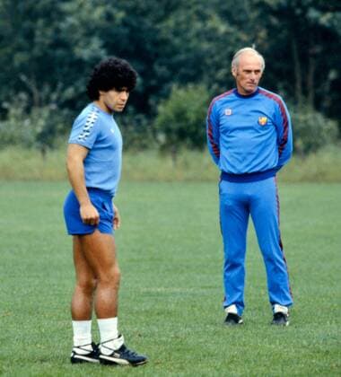 Fussball 1. Spanische Liga 1982 1983 Diego Armando Maradona (links), Trainer Udo Lattek (rechts beide FC Barcelona Barca 01.08.1982 xxNOxMODELxRELEASExx