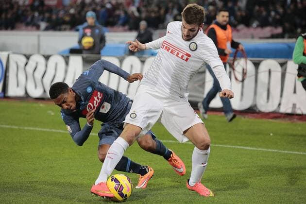Jonathan De Guzman Napoli, Davide Santon FC Inter, Napoli 04-02-2015 Stadio San Paolo Football Calcio Coppa Italia - Italy Cup. SSC Neapel vs Inter Mailand cesarexpurini