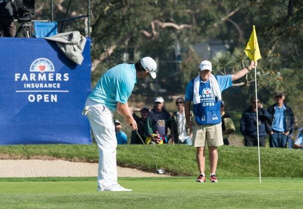 Feb. 5, 2015 - Torery Pines, California, USA - Michael Block putts on the 8th hole of the south course during the first round of the Farmers Insurance Open at Torrey Pines Golf Course on February 5, 2015 in San Diego, California. Farmers Insurance Open 2015 - ZUMAg139