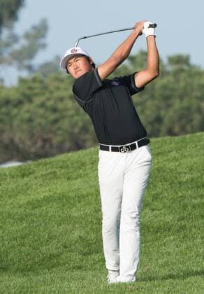 Feb. 5, 2015 - Torery Pines, California, USA - Amateur Gunn Yang hits his second shot on the 7th hole of the south course during the first round of the Farmers Insurance Open at Torrey Pines Golf Course on February 5, 2015 in San Diego, California. Farmers Insurance Open 2015 - ZUMAg139