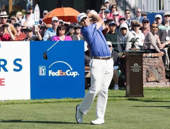 Feb. 5, 2015 - Torery Pines, California, USA - Bill Haas plays his tee shot on the 1st hole of the south course during the first round of the Farmers Insurance Open at Torrey Pines Golf Course on February 5, 2015 in San Diego, California. Farmers Insurance Open 2015 - ZUMAg139