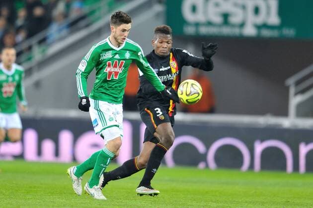 Ricky Van Wolswinkel (saint etienne) vs Dimitri Cavare (lens) FOOTBALL : Saint Etienne vs Lens - Ligue 1 - 06 02 2015 FredericChambert Panoramic 