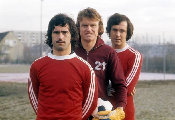 FC Bayern München, v.li.: Gerd Müller, Torwart Sepp Maier, Franz Beckenbauer