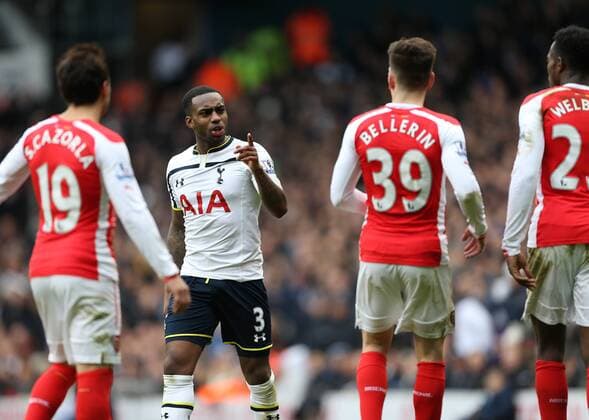 Tottenham s Danny Rose has an argument with Arsenal s Danny Welbeck Barclays Premier League- Tottenham Hotspurs vs Arsenal - White Hart Lane - England - 7th February 2015 - Picture David Klein Sportimage EDITORIAL USE ONLY. No use with unauthorised audio, video, data, fixture lists, club league logos or live services. Online in-match use limited to 120 images, no video emulation. No use in betting, games or single club league player publications.