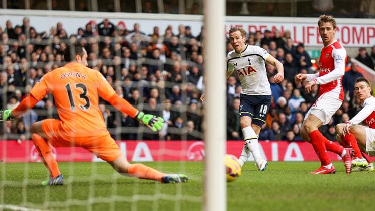 Football - 2014 2015 -Barclays Premier League, - Tottenham Hotspur Vs Arsenal, Tottenham s Harry Kane watches his shot drift past the far post at White Hart Lane Colorsport Daniel Bearham  TOT_ARS