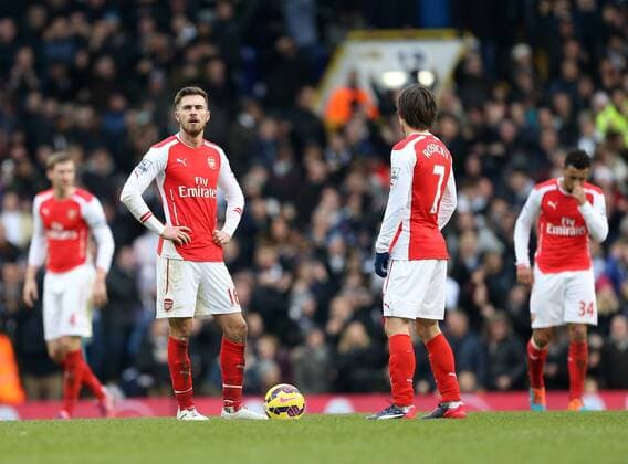 Arsenal s Aaron Ramsey looks on dejected after going 2-1 down Barclays Premier League- Tottenham Hotspurs vs Arsenal - White Hart Lane - England - 7th February 2015 - Picture David Klein Sportimage EDITORIAL USE ONLY. No use with unauthorised audio, video, data, fixture lists, club league logos or live services. Online in-match use limited to 120 images, no video emulation. No use in betting, games or single club league player publications.