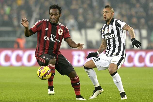 Michael Essien Milan, Arturo Vidal Juventus, Torino 07-02-2015, Juventus Stadium, Football Calcio 2014 2015 Serie A, Juventus Turin vs AC Mailand filippoxalfero