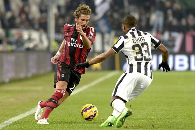 Alessio Cerci Milan, Patrice Evra Juventus, Torino 07-02-2015, Juventus Stadium, Football Calcio 2014 2015 Serie A, Juventus Turin vs AC Mailand filippoxalfero