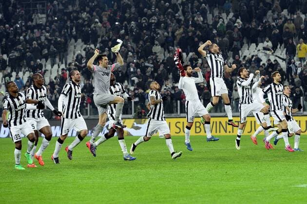 Mg Torino 07 02 2015 - campionato di calcio serie A Juventus Turin vs AC Mailand: esultanza a fine gara Juventus 