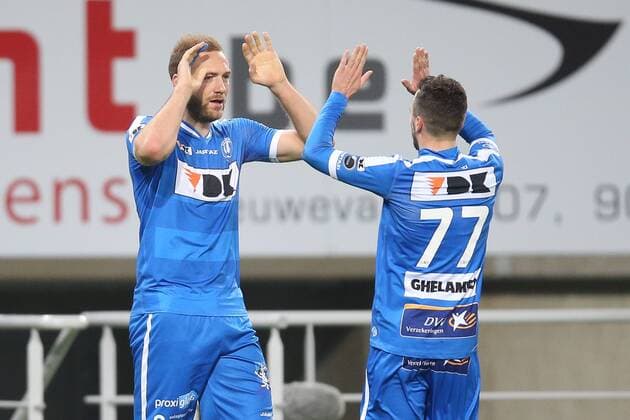 - GENT, BELGIUM: Gent s Laurent Depoitre celebrates after scoring during the Jupiler Pro League match between KAA Gent and KVC Westerlo, in Gent, Saturday 07 February 2015, on day 25 of the Belgian soccer championship. BRUNOxFAHY x04563490x