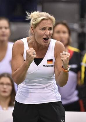 Jubel Freude Emotion bei Team Captain Barbara RITTNER (GER) über Satzgewinn Tennis Damen Fed Cup Federations FedCup Erstrundenbegegnung First Round World Group 08.02.2015 Deutschland vs Australien Germany vs Australia Porsche-Arena Stuttgart 08.02.2015 FedCup First Round Porsche-Arena Stuttgart 08.02.2015