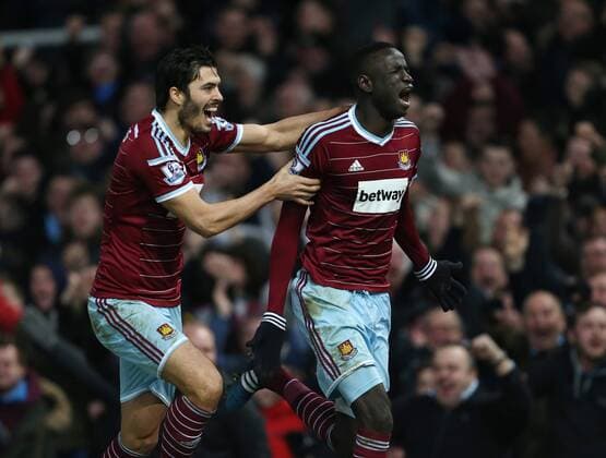 Aktuell Fußball, England, Premier League, West Ham United - Manchester United West Ham s Cheikhou Kouyate celebrates scoring his sides opening goal Barclays Premier League- West Ham United vs Manchester United ManU - Upton Park - England - 8th February 2015 - Picture David Klein Sportimage EDITORIAL USE ONLY. No use with unauthorised audio, video, data, fixture lists, club league logos or live services. Online in-match use limited to 120 images, no video emulation. No use in betting, games or single club league player publications.