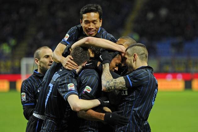 Aktuell Fußball, Italien, Serie A, Inter Mailand - US Palermo Fredy Guarin Inter 1-0. Celebration goal Milano 08-02-2015 Stadio Giuseppe Meazza - Football Calcio Serie A Inter Mailand vs US Palermo giuseppexceleste