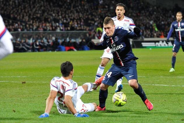 Lindsay Rose (lyon) vs Marco Verratti (psg) FOOTBALL : Lyon vs Paris Saint Germain - Ligue 1 - 08 03 2015 FredericChambert Panoramic 
