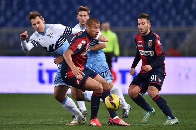 Miroslav Klose Lazio, Sebastien De Maio, Andrea Bertolacci Genoa Roma 09-02-2015 Stadio Olimpico, Football Calcio Serie A Lazio Rom vs CFC Genua 1893 FC andreaxstaccioli