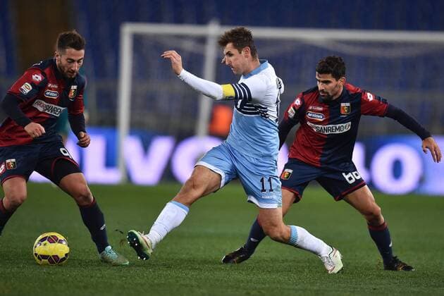 Andrea Bartolacci Genoa, Miroslav Klose Lazio, Tomas Rincon Genoa Roma 09-02-2015 Stadio Olimpico, Football Calcio Serie A Lazio Rom vs CFC Genua 1893 FC andreaxstaccioli