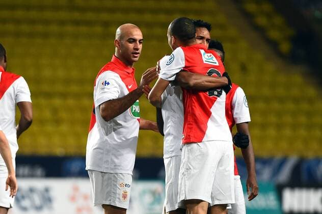 EQUIPE DE FOOTBALL DE MONACO - WALLACE (mon) - Aymen Abdennour (mon) - ATTITUDE - JOIE FOOTBALL : Monaco vs Rennes - Coupe de France - 11 02 2015 FEP Panoramic 