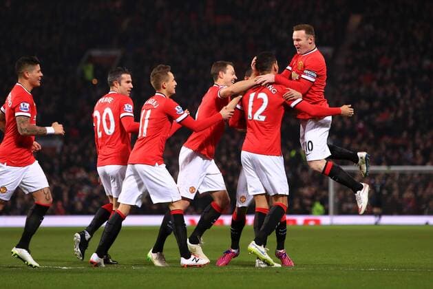 Chris Smalling of Manchester United ManU celebrates his opening goal - Manchester United vs. Burnley - Barclay s Premier League - Old Trafford - Manchester - 11 02 2015 Pic Philip Oldham Sportimage EDITORIAL USE ONLY. No use with unauthorised audio, video, data, fixture lists, club league logos or live services. Online in-match use limited to 120 images, no video emulation. No use in betting, games or single club league player publications.