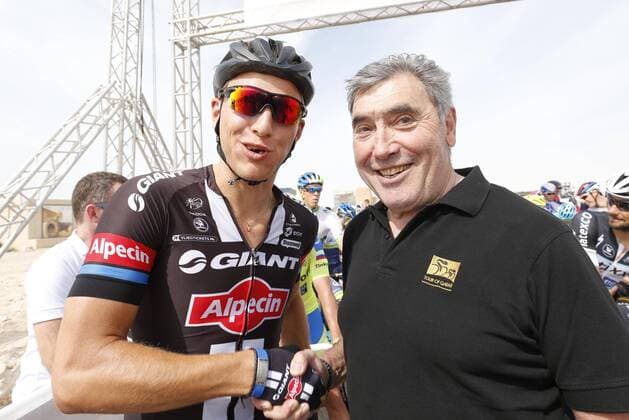 - MESAIEED, QATAR: German Marcel Kittel of Team Giant-Alpecin and Former Belgian cyclist Eddy Merckx pictured during the fifth stage of the Tour of Qatar 2015 cycling race, 153 km from Al Zubarah Fort to Madinat Al Shamal, Qatar, Thursday 12 February 2015. The Tour of Qatar 2015 is taking place from 8 to 13 February. YUZURUxSUNADA  x04567504x