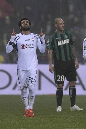 Aktuell Fußball, Italien, Serie A, Sassuolo Calcio - AC Florenz Db Reggio Emilia 14 02 2015 - campionato di calcio serie A AC Florenz (ACF Fiorentina) vs Sassuolo Calcio: Torjubel Mohamed Salah 
