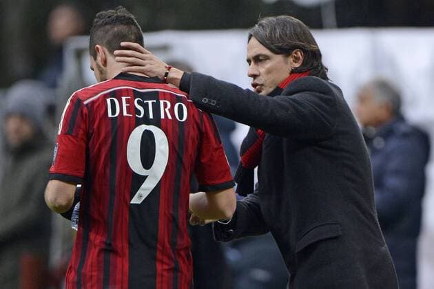 Mattia Destro Milan 1-0, Filippo Inzaghi. Celebration goal Milano 15-02-2015 Stadio Giuseppe Meazza - Football Calcio Serie A AC Mailand vs FC Empoli giuseppexceleste