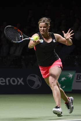 - ANTWERP, BELGIUM: Kim Clijsters pictured in action during the tennis match , a replacement game for the final of the WTA Tennis Damen Antwerp Diamond Games tennis tournament, Sunday 15 February 2015, in Antwerp. DIRKxWAEM  x04569688x