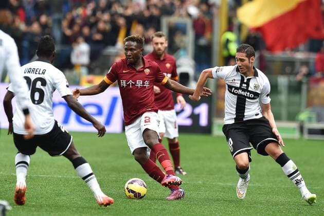 Silvestre Varela Parma, Mapou Yanga-Mbiwa Roma, Ishak Belfodill Parma Roma 15-02-2015 Stadio Olimpico, Football Calcio Serie A AS Roma vs FC Parma andreaxstaccioli